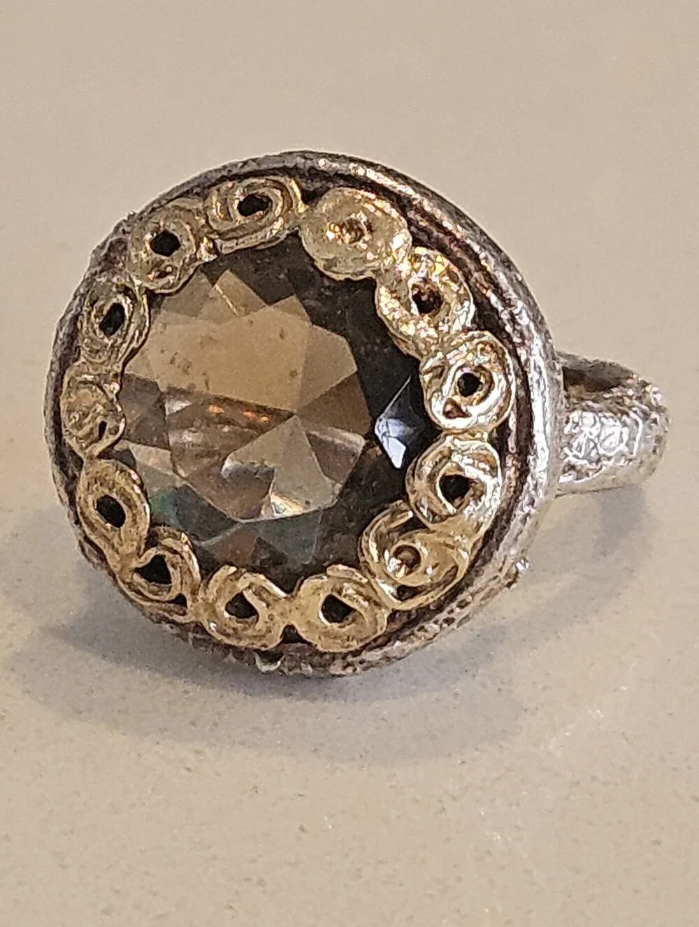 Vintage Gucci Two-Tone 14k Yellow Gold Sterling Silver Gemstone Ring Sz 6